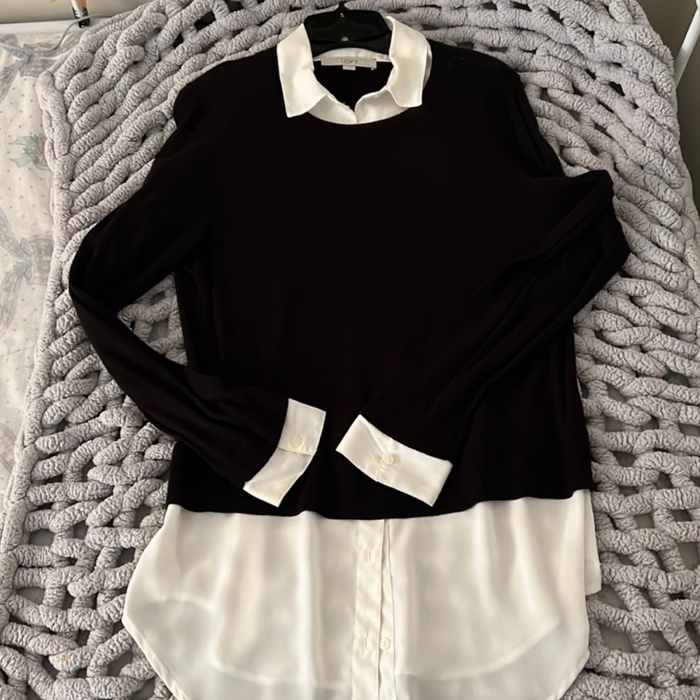 ISO Ann Taylor Loft Black Sweater Two in One Faux Collar